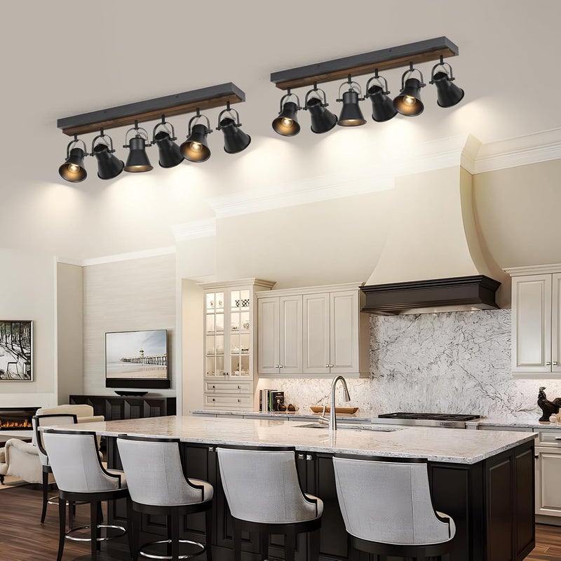 SEEBLEN 6-Light Track Light Fixtures Ceiling/Wall Mount, Adjustable Spotlight, Industrial Black Kitchen Lighting for Living Room, Dining Room, Hallway, Bathroom - Image 3